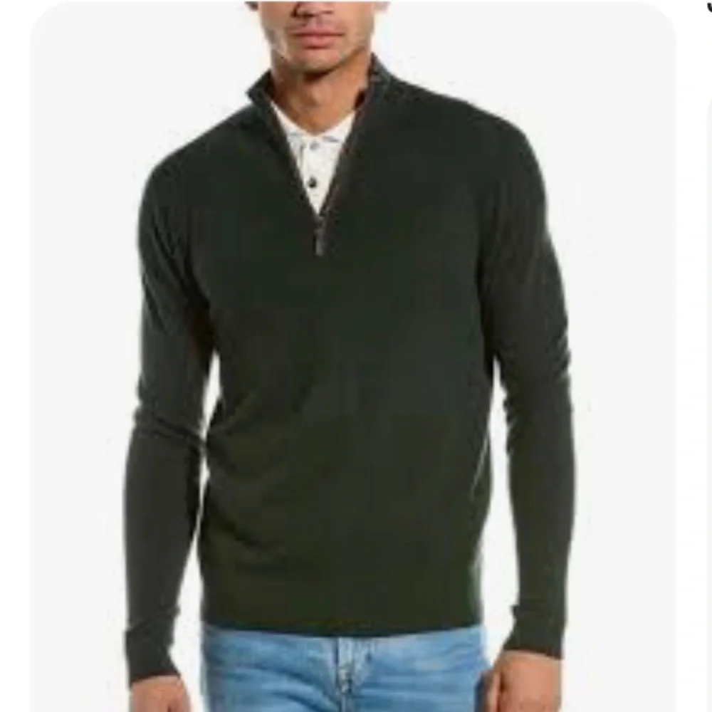 Joseph & Lyman Men's Green Cashmere 1/4-zip Mock-Neck Sweater Pullover Sz L - Picture 1 of 8